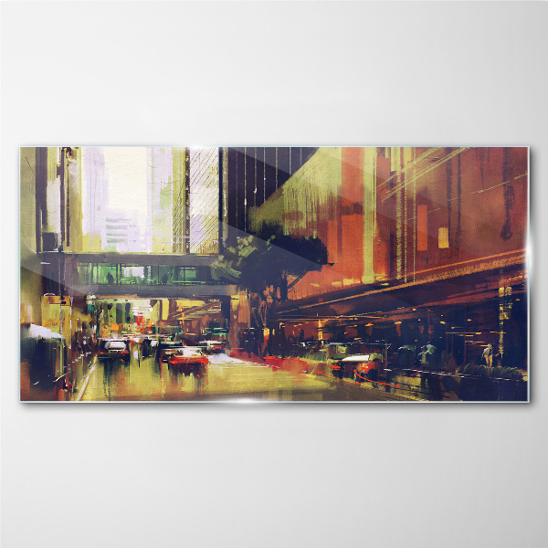 Foto op glas Een straat in de drukte van de stad