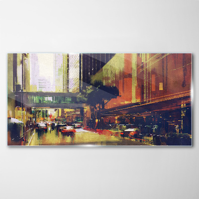 Foto op glas Een straat in de drukte van de stad