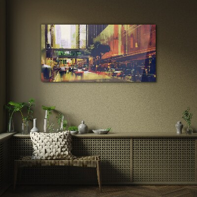 Foto op glas Een straat in de drukte van de stad