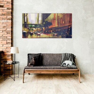 Foto op glas Een straat in de drukte van de stad