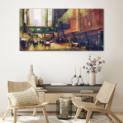 Foto op glas Een straat in de drukte van de stad