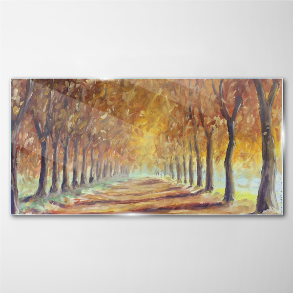 Schilderij op glas Herfstlaan met bomen
