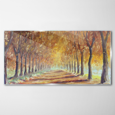 Schilderij op glas Herfstlaan met bomen