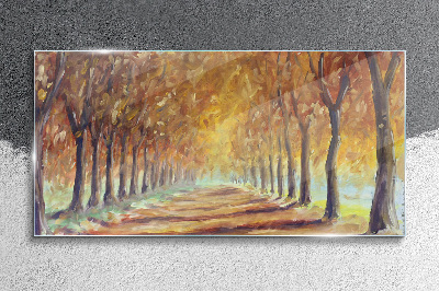 Schilderij op glas Herfstlaan met bomen