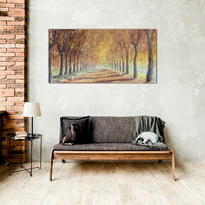 Schilderij op glas Herfstlaan met bomen