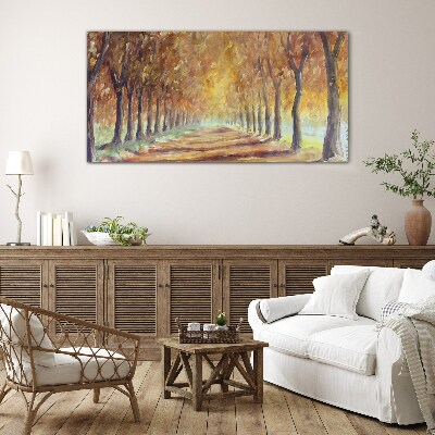 Schilderij op glas Herfstlaan met bomen