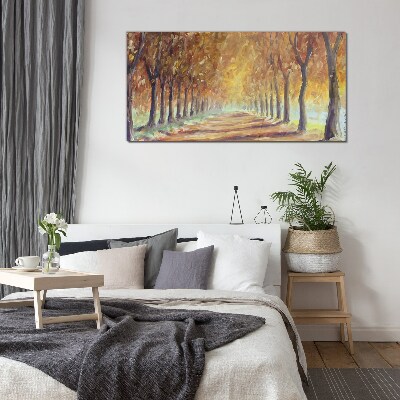 Schilderij op glas Herfstlaan met bomen
