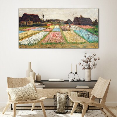 Schilderij op glas Lente tulpenvelden