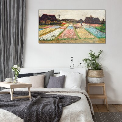 Schilderij op glas Lente tulpenvelden