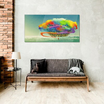 Schilderij op glas Een kleurrijke droom over een boom