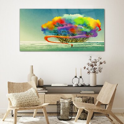 Schilderij op glas Een kleurrijke droom over een boom