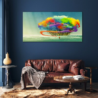 Schilderij op glas Een kleurrijke droom over een boom