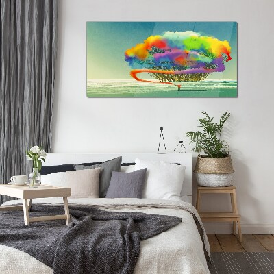 Schilderij op glas Een kleurrijke droom over een boom