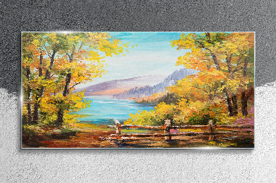 Schilderij op glas Herfstlandschap aan het meer