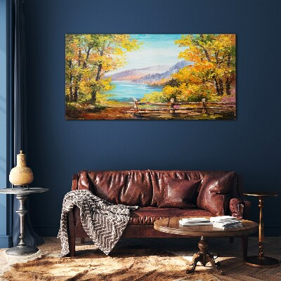 Schilderij op glas Herfstlandschap aan het meer