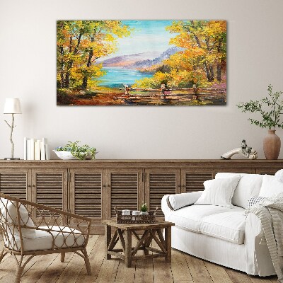 Schilderij op glas Herfstlandschap aan het meer