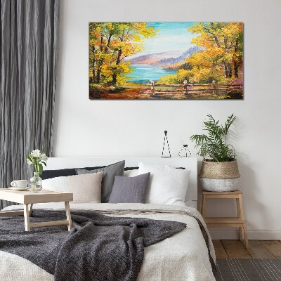 Schilderij op glas Herfstlandschap aan het meer