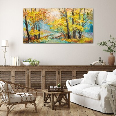 Foto op glas Gouden herfst op een kalme rivier