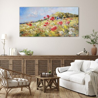 Glas foto Een bloemenlandschap in de zomerzon