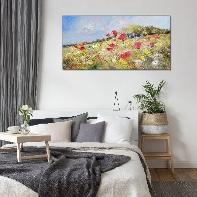 Glas foto Een bloemenlandschap in de zomerzon