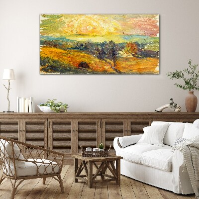 Schilderij op glas Gouden velden onder de zon