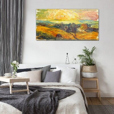 Schilderij op glas Gouden velden onder de zon