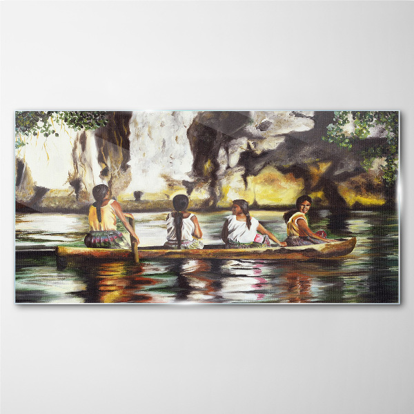 Foto op glas Waterreflecties van het dagelijks leven