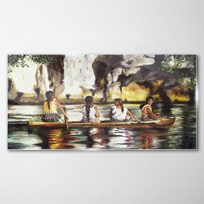 Foto op glas Waterreflecties van het dagelijks leven