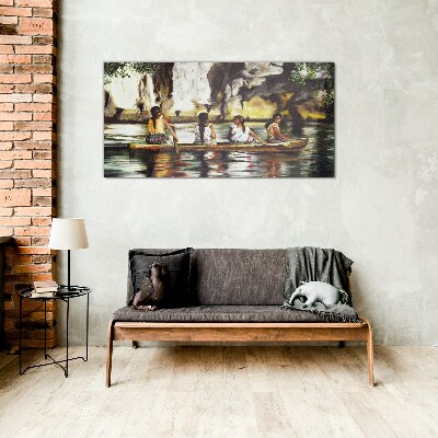 Foto op glas Waterreflecties van het dagelijks leven