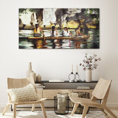 Foto op glas Waterreflecties van het dagelijks leven