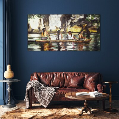 Foto op glas Waterreflecties van het dagelijks leven