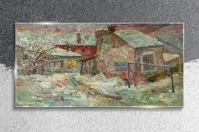 Schilderij op glas Winterlandschap in pastelkleuren