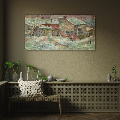 Schilderij op glas Winterlandschap in pastelkleuren