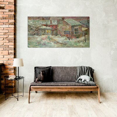 Schilderij op glas Winterlandschap in pastelkleuren