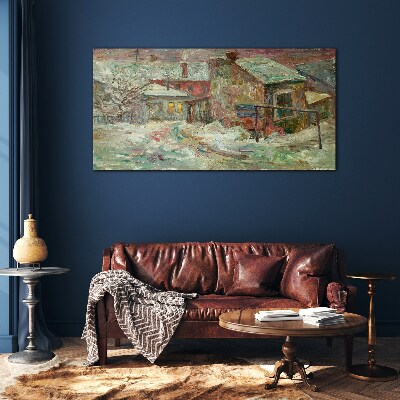 Schilderij op glas Winterlandschap in pastelkleuren