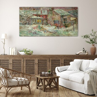 Schilderij op glas Winterlandschap in pastelkleuren