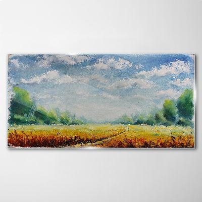 Foto op glas Zomervelden onder een blauwe lucht