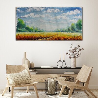 Foto op glas Zomervelden onder een blauwe lucht