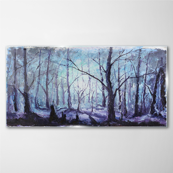 Glas foto Winterbos in tinten blauw