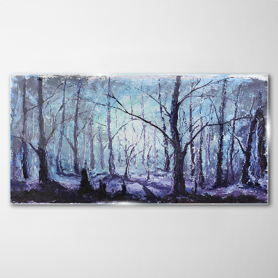 Glas foto Winterbos in tinten blauw