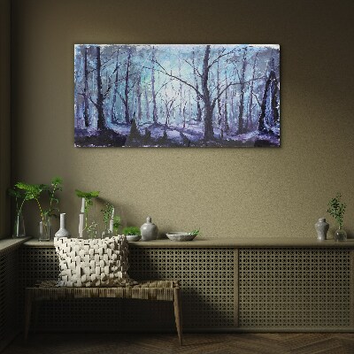 Glas foto Winterbos in tinten blauw