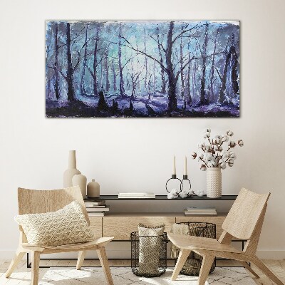 Glas foto Winterbos in tinten blauw