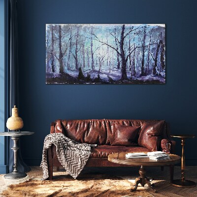 Glas foto Winterbos in tinten blauw