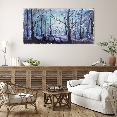 Glas foto Winterbos in tinten blauw