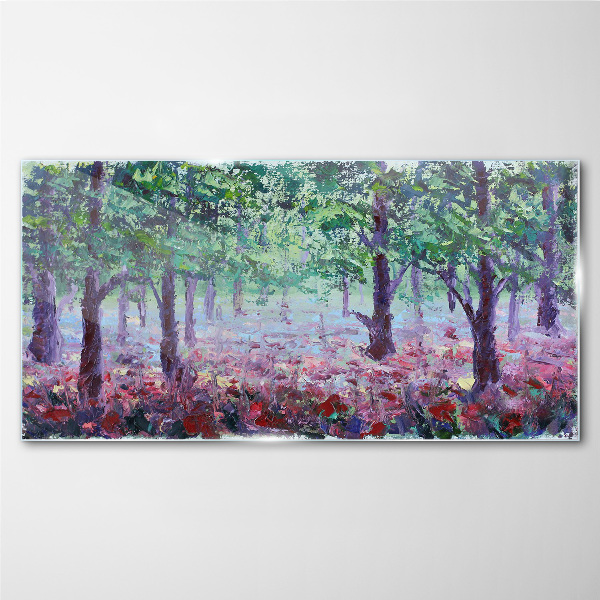 Schilderij op glas Bloemenbos in de ochtend