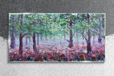 Schilderij op glas Bloemenbos in de ochtend