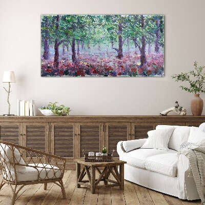 Schilderij op glas Bloemenbos in de ochtend