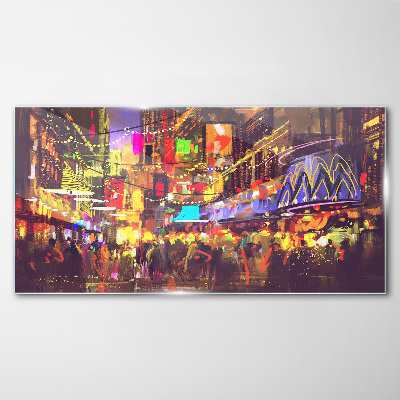Schilderij op glas Nachtleven in de stad