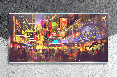 Schilderij op glas Nachtleven in de stad