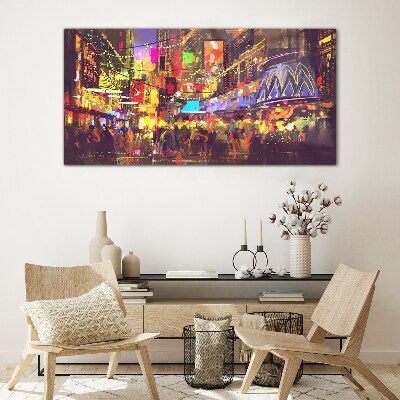 Schilderij op glas Nachtleven in de stad